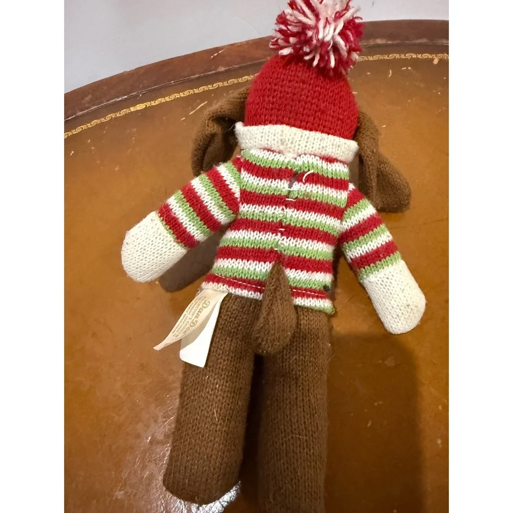 Dan Dee Knit Puppy Dog Plush Kids Small Brown Good Christmas Striped Sweater Hat